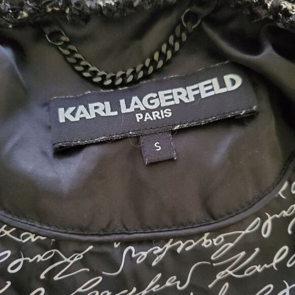 Karl Lagerfeld Tweed Trim Puffer Jacket Sz Sm - Picture 14 of 16